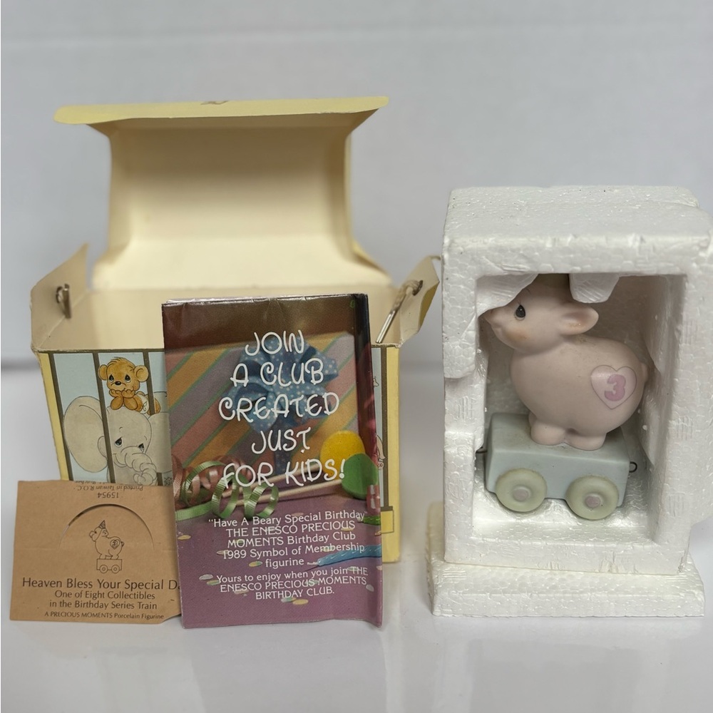 Precious Moments Birthday Train Age 3 Pig (1985) w/ Box & Papers